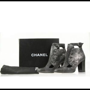 Metallic gray/silver Chanel booties